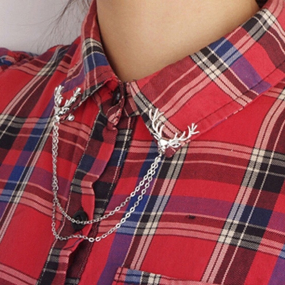 Antler Stag Elk Layer Silver Lapel Collar Pin - Picture 3 of 6